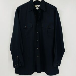 Caribbean Joe Button Down Shirt Mens Medium Navy Blue Long Sleeve Rayon‎ Blend